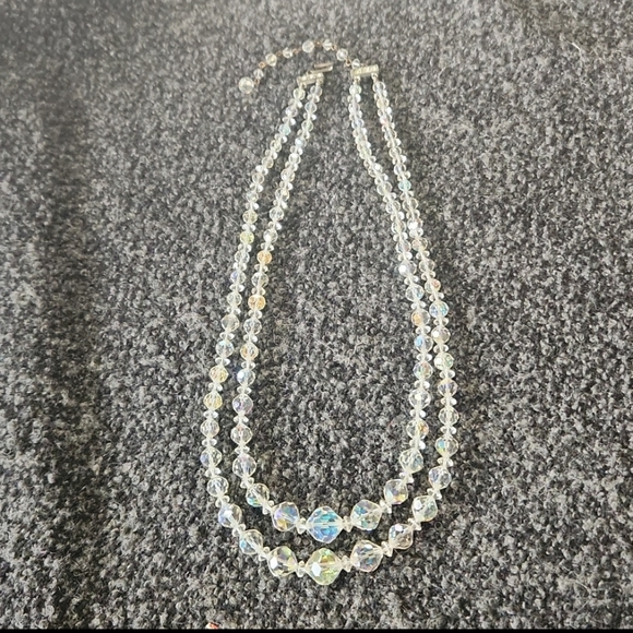 Vintage Double Strand Iridescent Crystal Necklace - Picture 1 of 10
